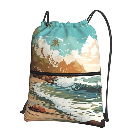 Xecao Coastal Palm Beach for Drawstring Bags,Pull String Backpack Bags,String Bag Sackpack