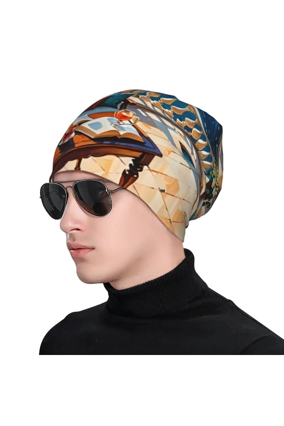 Coastal Style Garden Villa Print Beanie Knitted Hat for Men Women, Winter Fashion Knit Cuffed Caps Unisex