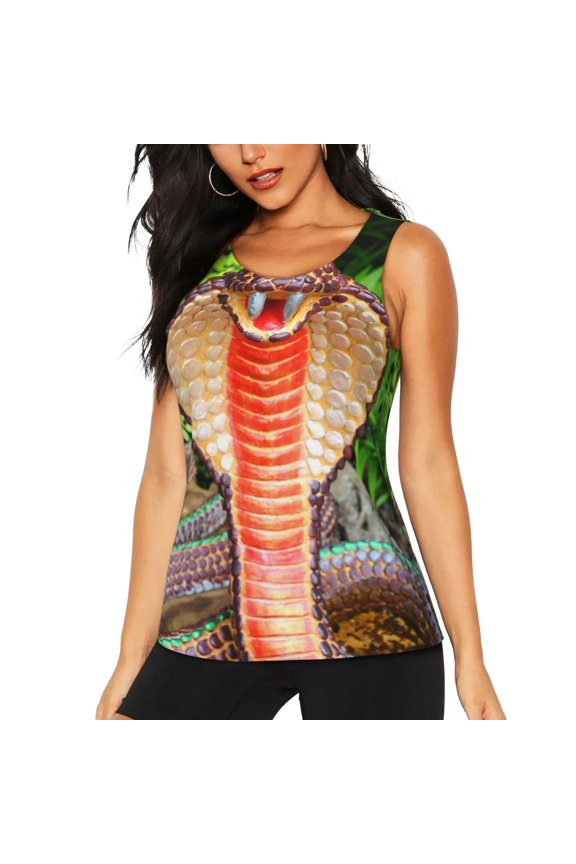 Cobra Snake Print Women's Scoop Neck, Loose-Fit Workout Tank Tops for The Gym,Sleeveless T-shirt-Medium