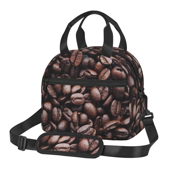 Xecao Coffee Bean Print Insulated Lunch Box, Lunch Cags Lunch Bag Featuring An Adjustable Shoulder Strap