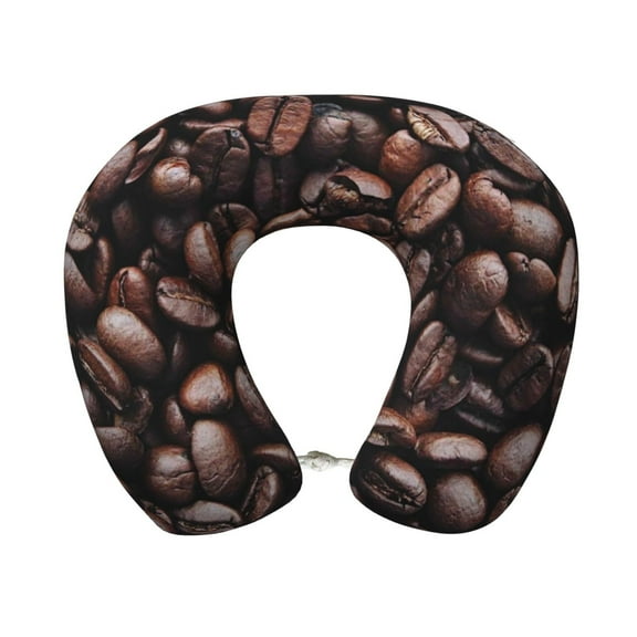 Xecao Coffee Bean Print Memory Foam Cervical Neck Pillow Versatile U-Shaped Pillows for Home,Office,Camping,Travelling,Soft Washable Cover