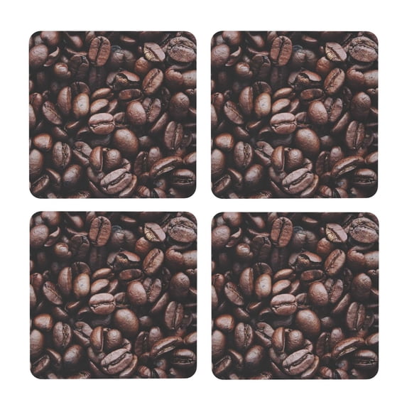 Xecao Coffee Bean for MDF Cork Coaster 4 Pcs,Drink Coasters,Suit for House Warming Gifts New Home ,Coffee Table Decor-Square