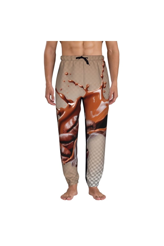 Coffee Beans Chocolate Splash Print Active Tech Joggers for Men, Mens Sweatpants Lounge Pants with Pockets-Large