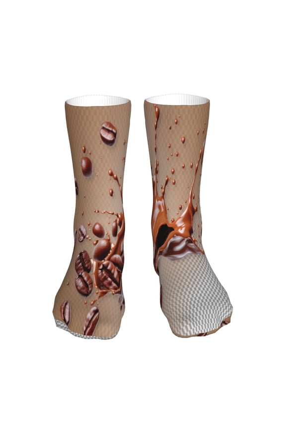 Coffee Beans Chocolate Splash Print Fashion No Heel Casual Crew Socks Cushioned Breathable for Men Women - Moisture wicking,Not easy to fade Suitable for daily
