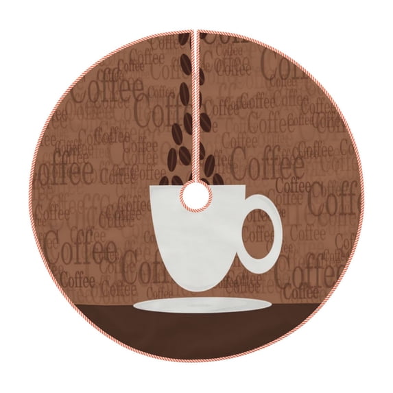 Xecao Coffee Cafe Cup Pattern Christmas Tree Skirt Holiday Part Decorations for Christmas Tree, Farmhouse Christmas Decor Xmas Holiday Home Party Decorations-48"