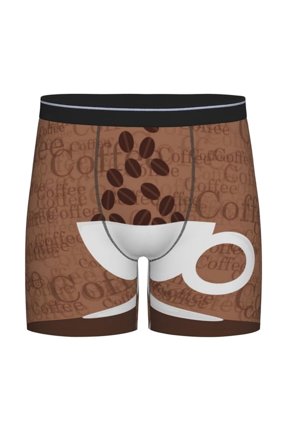 Coffee Cafe Cup Print Boxer Briefs for Men's Stretch Moisture-Wicking Underwear, Mid-Rise Classics breathable fabric