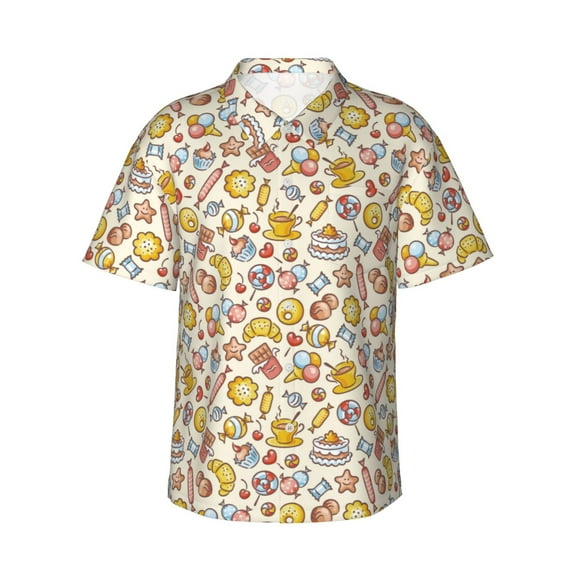 Xecao Coffee Donuts print Hawaiian shirt - a stylish short-sleeve button-down for men, perfect for casual beach and tropical outings.