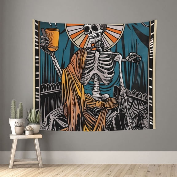 Xecao Coffee-Drinking Skull patten Tapestry 60x51 Inches Wall Hanging Poster Tapestry for Living Room Bedroom Home Decor