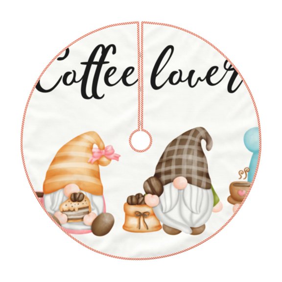 Xecao Coffee Gnome (2) Pattern Christmas Tree Skirt Holiday Part Decorations for Christmas Tree, Farmhouse Christmas Decor Xmas Holiday Home Party Decorations-30"