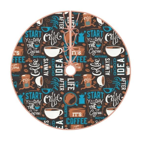 Xecao Coffee Lover Print Pattern Christmas Tree Skirt Round Xmas Tree Mat Base Cover for Holiday Home Decorations-48"
