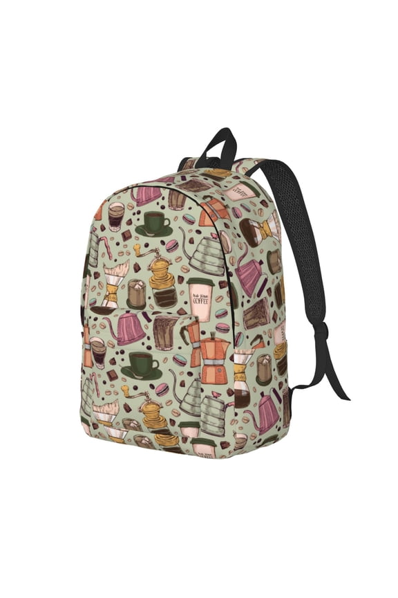 Coffee Makers Macaroons Chocolate Canvas College Laptop Backpack, a durable rucksack designed for both men and women, ideal for travel, school, and daily use-Small