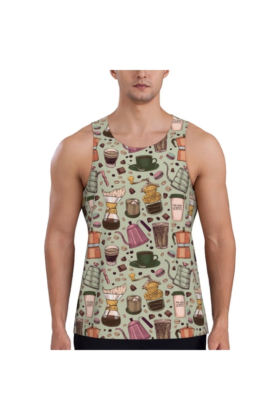 Coffee Makers Macaroons Chocolate Men's Tank Top Workout Quick Dry Sleeveless Gym Jogging Muscle Shirts Summer Swim Beach Tops