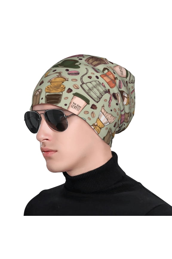 Coffee Makers Macaroons Chocolate Print Beanie Knitted Hat for Men Women, Winter Fashion Knit Cuffed Caps Unisex