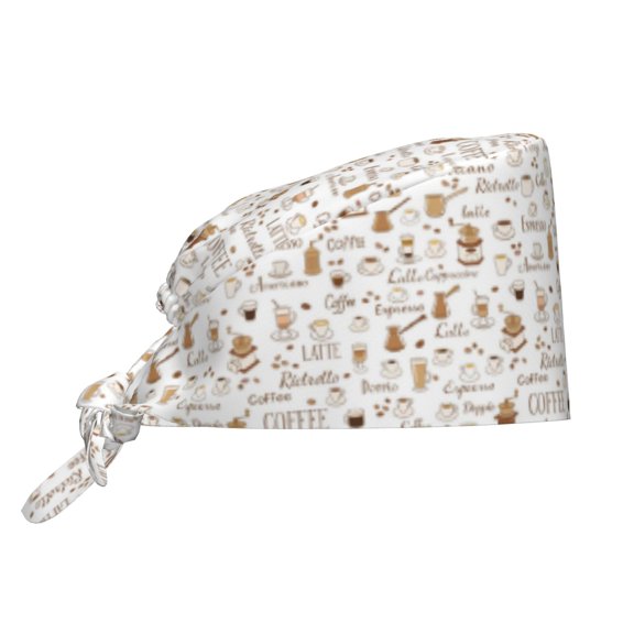 Xecao Coffee Print Men Women Adjustable Working Cap with Button Unisex Hats Sweatband