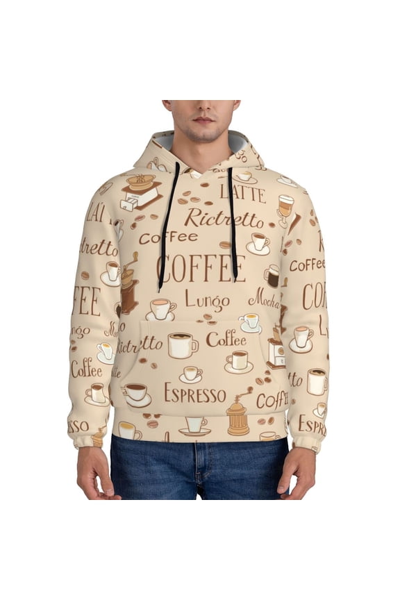 Coffee Time Pattern Men's Adult Pullover Hoodie,Hooded Sweatshirt-Small