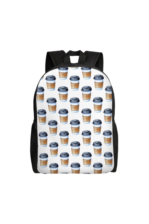 Coffee To Go Pattern Print School Backpack with Laptop Compartment Small Travel Laptop Backpack for Women Men Waterproof College Backpack Simple School Bag