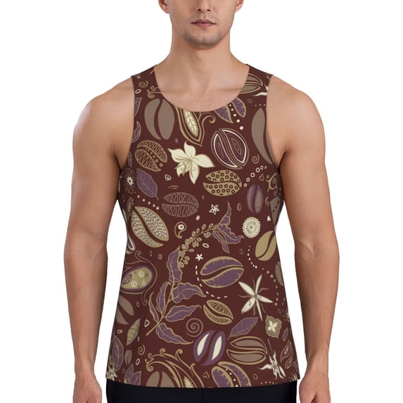 Xecao Coffee and Flowers Men's Tank Top Workout Quick Dry Sleeveless Gym Jogging Muscle Shirts Summer Swim Beach Tops