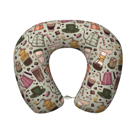 Xecao Coffee pots cup Print Memory Foam Cervical Neck Pillow Versatile U-Shaped Pillows for Home,Office,Camping,Travelling,Soft Washable Cover