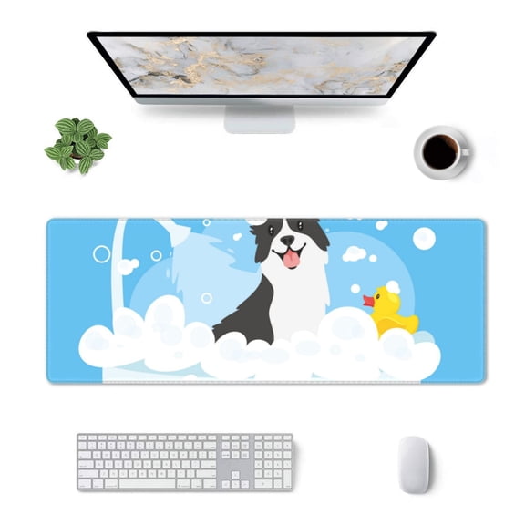 Xecao Collie in Bathtub for Mouse Pad - Waterproof Extended Contour Mouse Mat, Large Gaming Mousepad Laptop Keyboard Mat with Non-Slip Rubber Base
