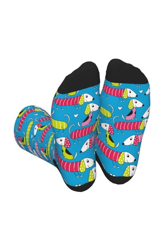 Color Dachshund Dog Print Crew Socks for Men and Women, Men's Soft Moisture-wicking Sock