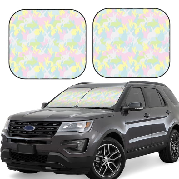 Xecao Color Rabbit for Foldable Car Sun Shades (2-Pack) offer sun protection with an easy-fold design for convenient windshield shading.