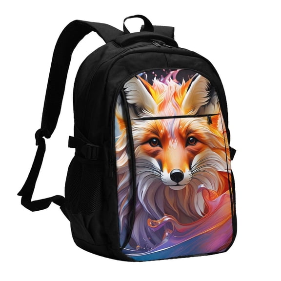 Xecao Color Splash Fox Portrait for Travel Laptop Backpack, USB-Charging-Enabled, Spacious Business Backpack for Men and Women,College School Computer Bag