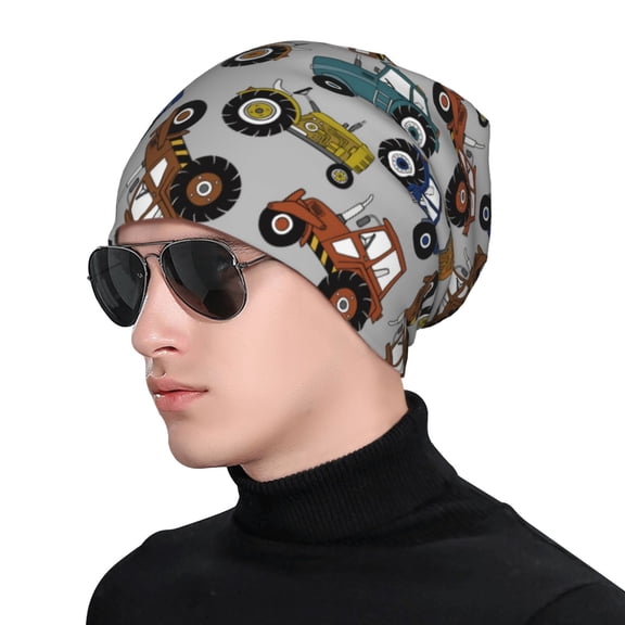 Xecao Color Tractor Print Beanie Knitted Hat for Men Women, Winter Fashion Knit Cuffed Caps Unisex