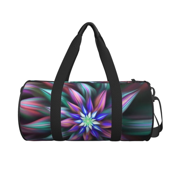 Xecao Colored Abstract print Round Travel Duffel Bag is a foldable gym bag with an inner pocket, perfect for travel sports