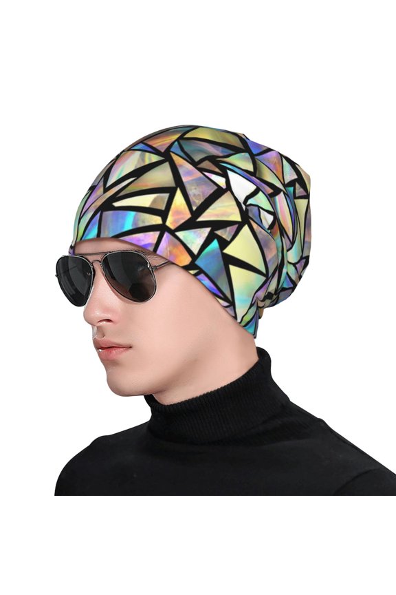 Colored Glass Print Beanie Knitted Hat for Men Women, Winter Fashion Knit Cuffed Caps Unisex
