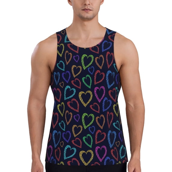 Xecao Colored Hearts Men's Tank Top Workout Quick Dry Sleeveless Gym Jogging Muscle Shirts Summer Swim Beach Tops