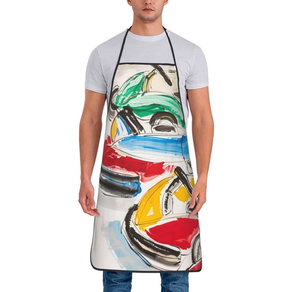 Xecao Colorful Abstract Bumper Cars Print Funny BBQ Chef Aprons for Men Women,Adjustable Kitchen Cooking Aprons with Pocket Waterproof Oil Proof No Pilling Fading