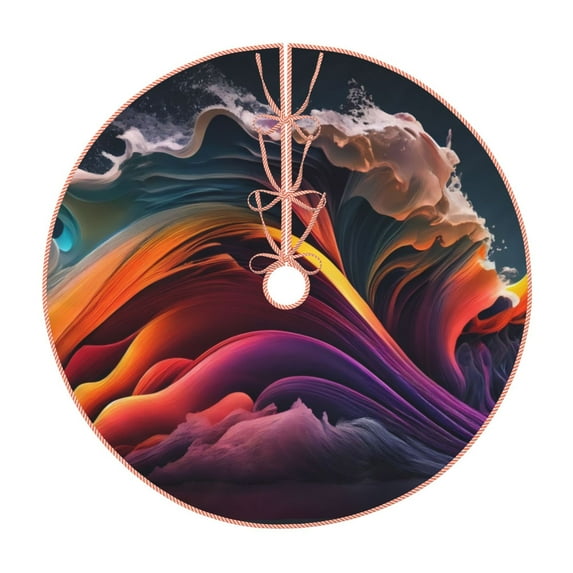 Xecao Colorful Abstract Wave Motion Pattern Christmas Tree Skirt Round Xmas Tree Mat Base Cover for Holiday Home Decorations-30"