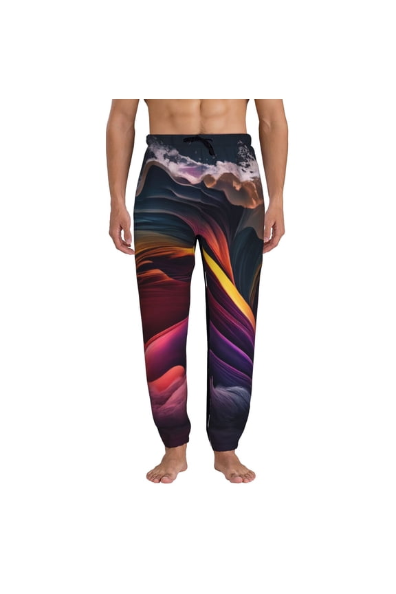 Colorful Abstract Wave Motion Print Active Tech Joggers for Men, Mens Sweatpants Lounge Pants with Pockets-X-Large