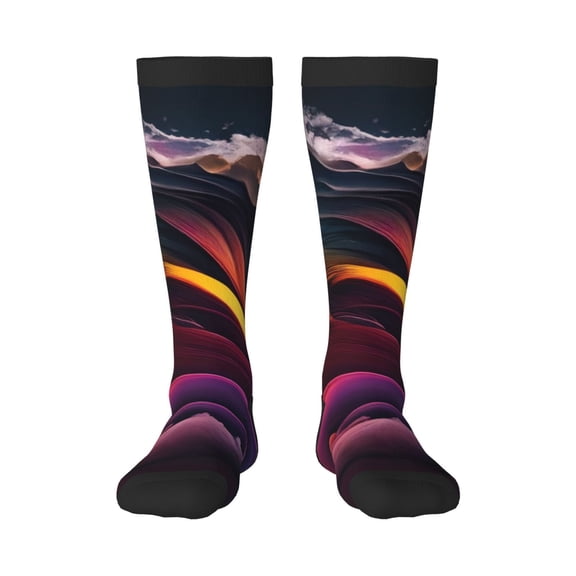 Xecao Colorful Abstract Wave Motion Print Compression Socks for Both Men And Women for Running, Travel, Flight, Nurse