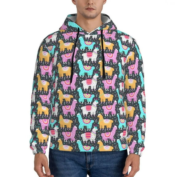 Xecao Colorful Alpaca Pattern Men's Adult Pullover Hoodie,Hooded Sweatshirt-Large