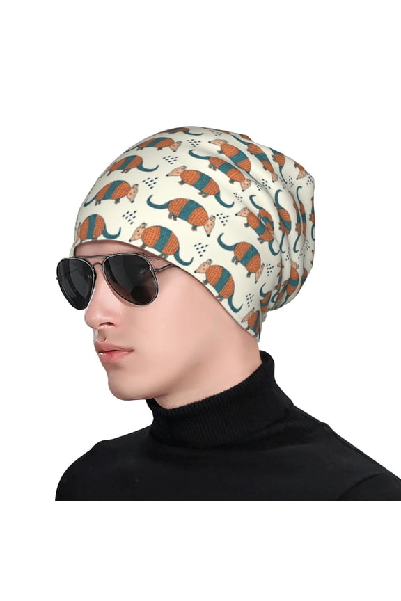 Colorful Armadillos Print Beanie Knitted Hat for Men Women, Winter Fashion Knit Cuffed Caps Unisex