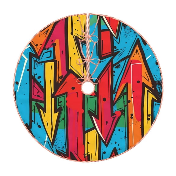 Xecao Colorful Arrow Graffiti Pattern Pattern Christmas Tree Skirt Round Xmas Tree Mat Base Cover for Holiday Home Decorations-30"