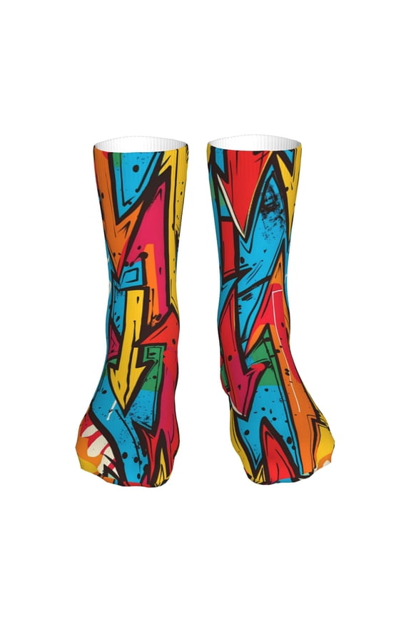 Colorful Arrow Graffiti Pattern Print Fashion No Heel Casual Crew Socks Cushioned Breathable for Men Women - Moisture wicking,Not easy to fade Suitable for daily