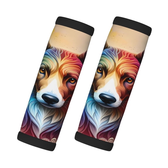 Xecao Colorful Art Dog Print 2 Pack Luggage Handles Wrap Grips Identifiers Bright Luggage Markers, Unique Travel Essentials,Bright Luggage Markers