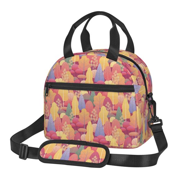 Xecao Colorful Autumn Forest Trees Print Insulated Lunch Box, Lunch Cags Lunch Bag Featuring An Adjustable Shoulder Strap