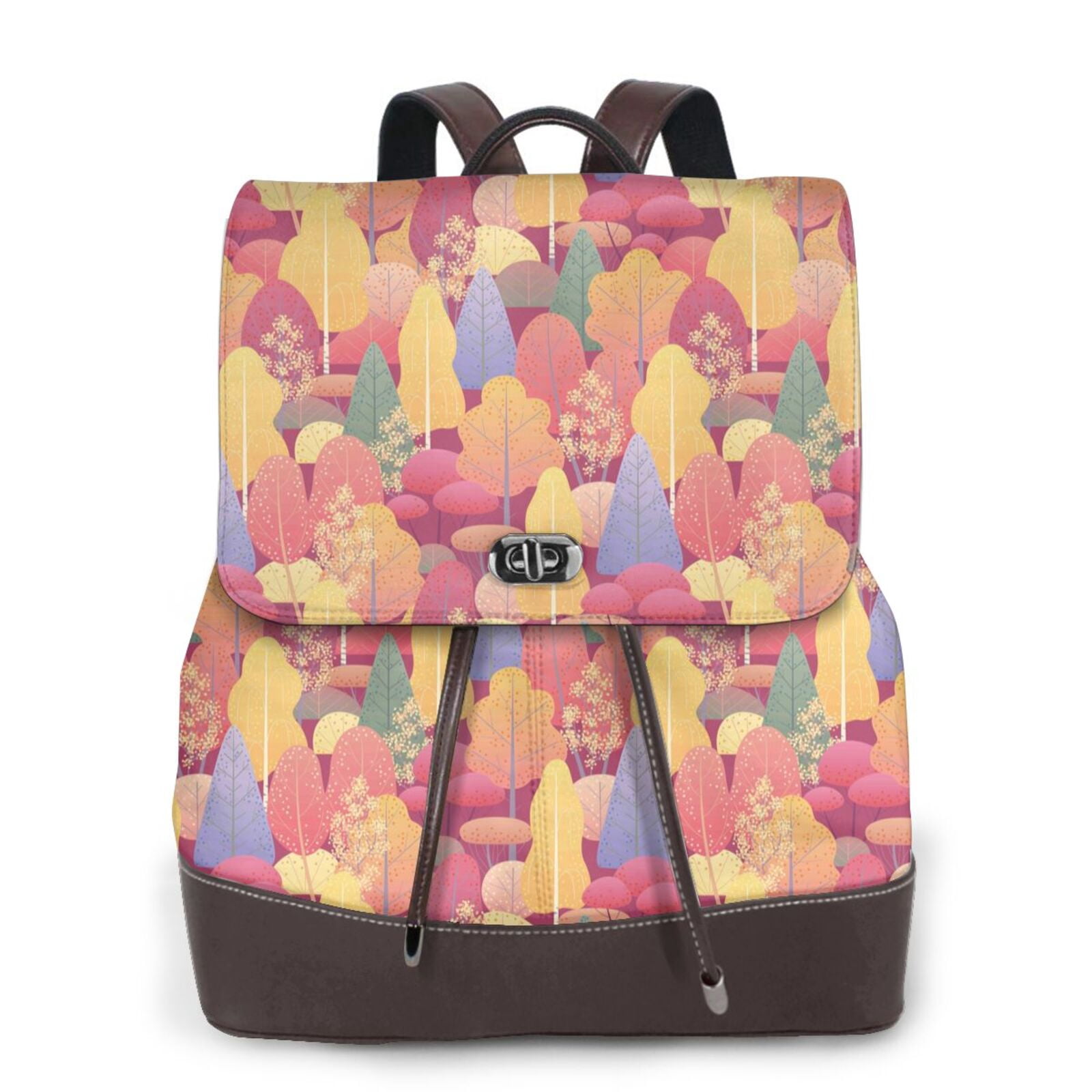 Xecao Colorful Autumn Forest Trees Print Large Backpack Soft Leather ...