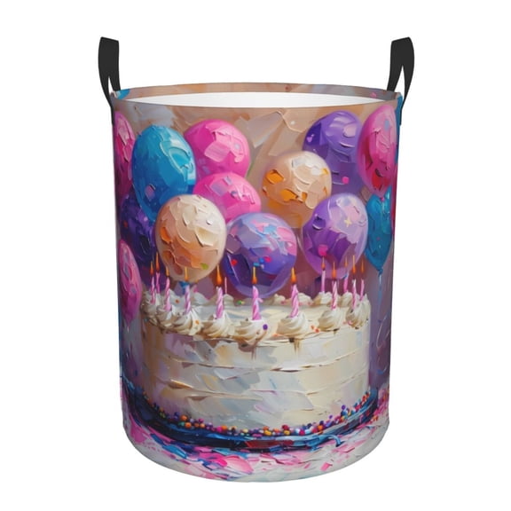 Xecao Colorful Balloon Cake Celebration Print Laundry Basket,Laundry Hamper Designed for Storage Dirty Clothes Hamper,Collapsible Laundry Baskets-Small