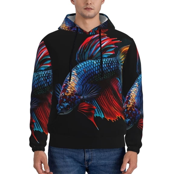 Xecao Colorful Betta Fish Pattern Men's Adult Pullover Hoodie,Hooded Sweatshirt-3X-Large