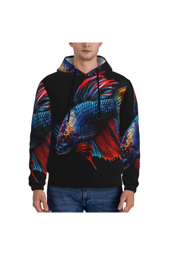Colorful Betta Fish Pattern Men's Adult Pullover Hoodie,Hooded Sweatshirt-3X-Large