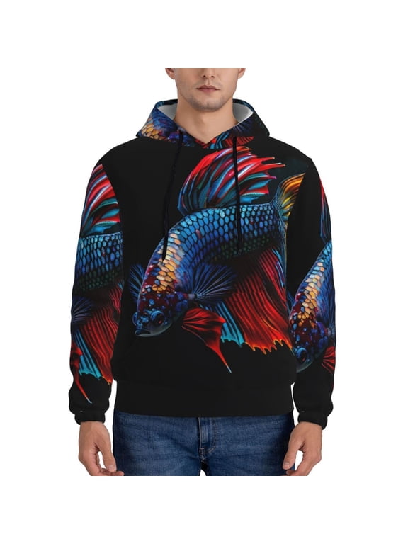 Colorful Betta Fish Pattern Men's Adult Pullover Hoodie,Hooded Sweatshirt-3X-Large