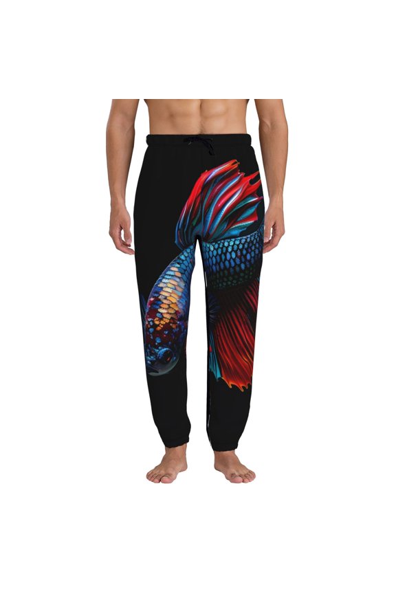 Colorful Betta Fish Print Active Tech Joggers for Men, Mens Sweatpants Lounge Pants with Pockets-Large
