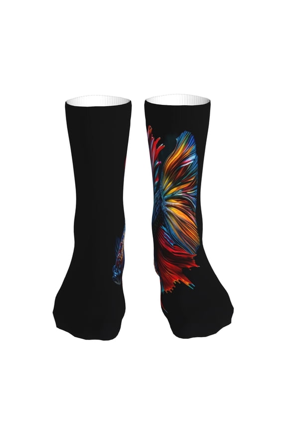Colorful Betta Fish Print Fashion No Heel Casual Crew Socks Cushioned Breathable for Men Women - Moisture wicking,Not easy to fade Suitable for daily