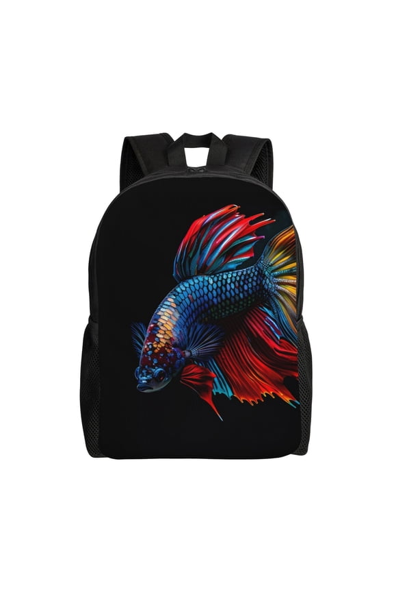 Colorful Betta Fish Print School Backpack with Laptop Compartment Small Travel Laptop Backpack for Women Men Waterproof College Backpack Simple School Bag
