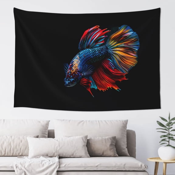 Xecao Colorful Betta Fish Print Tapestry, Wall Hanging Room Funny Decor, Backdrop Room Decor for Bedroom Living Room dormitory