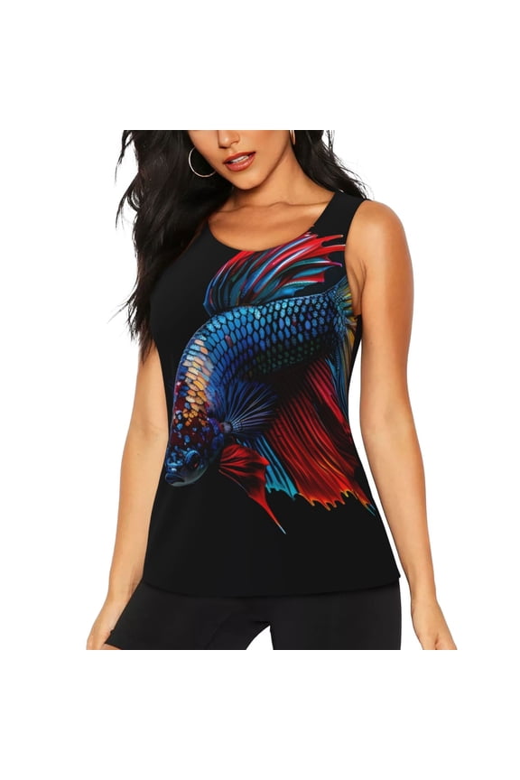 Colorful Betta Fish Print Women's Scoop Neck, Loose-Fit Workout Tank Tops for The Gym,Sleeveless T-shirt-X-Large